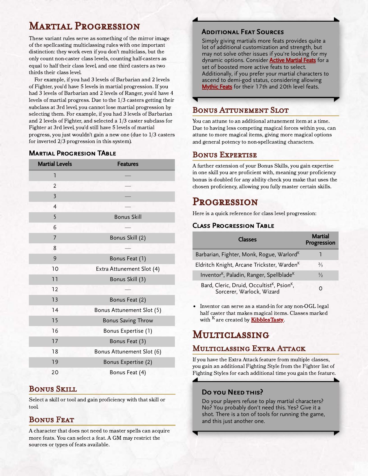 Kibbles' Martial Progression (Variant Rule)